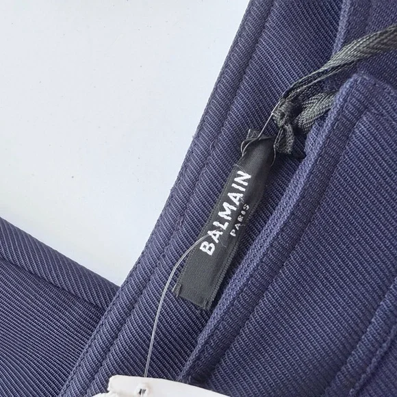 NWT Balmain Wool Twill Navy Blue Flare Trousers Size 34 FR 2 US